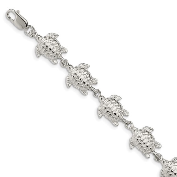 925 Sterling Silver Sea Turtles charm link Bracelet with lobster clasp 7” length - Picture 5 of 5